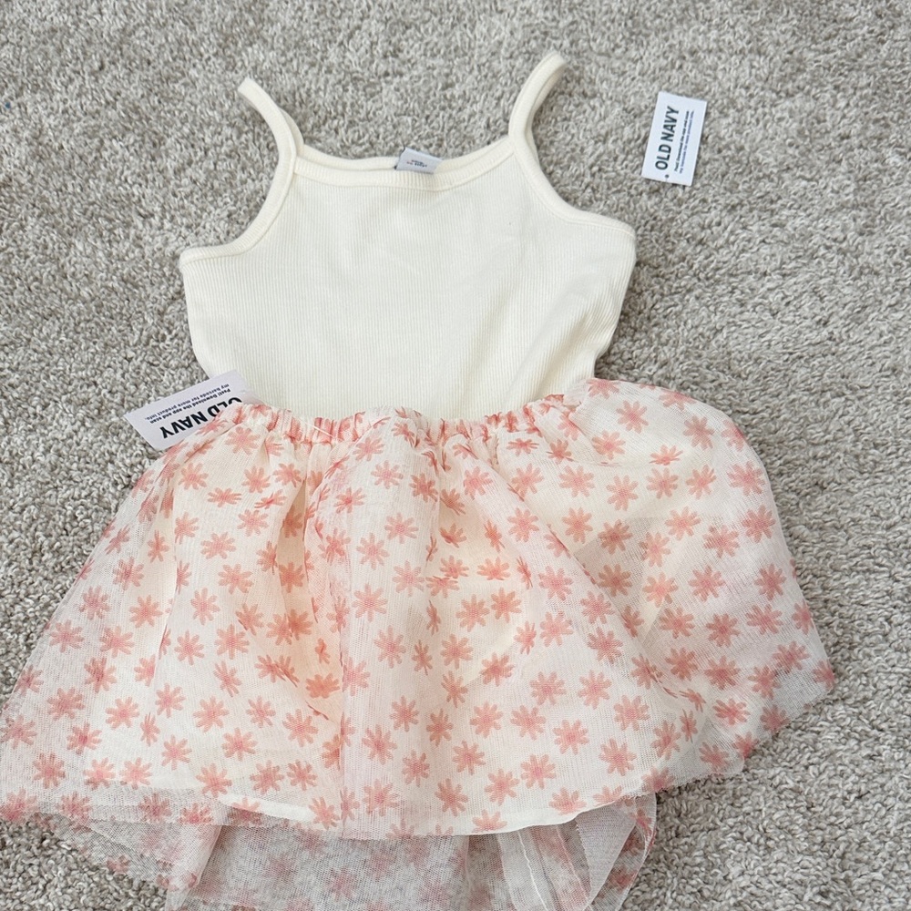Old Navy Cream Tank with Pink Floral Tulle Skirt